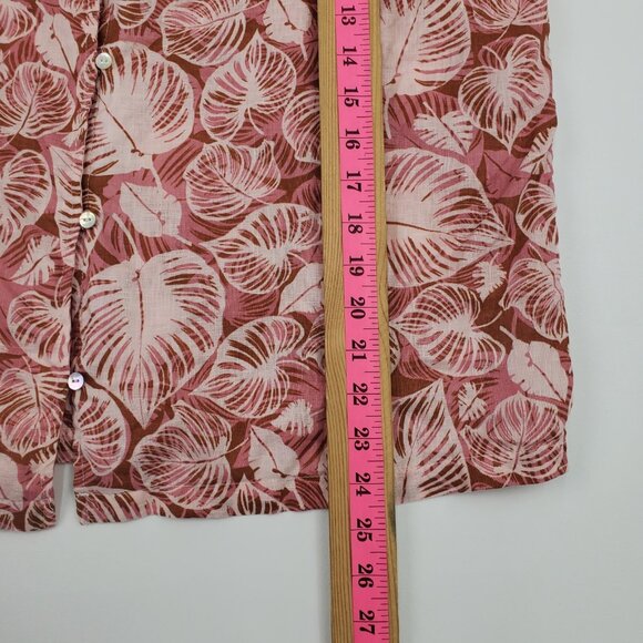 Tahari 100% Linen Button Front Floral Blouse Womens Size L Resort Boho Vacation - Picture 12 of 14